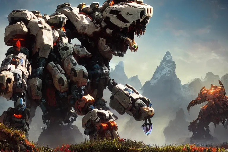 Image similar to tremortusk machine mecha animal beast robot of horizon forbidden west horizon zero dawn bioluminiscence global illumination ray tracing hdr fanart arstation by sung choi and eric pfeiffer and gabriel garza and casper konefal