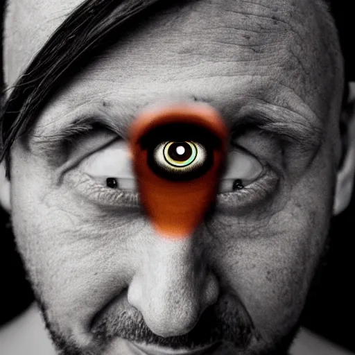 Prompt: photo of a man with three eyes with a third eyeball on forehead