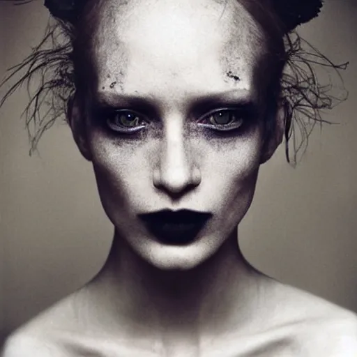 Prompt: photograph by paolo roversi of woman with grunge styling