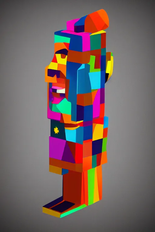 Image similar to cubist moai statue cutout digital illustration cartoon colorful beeple