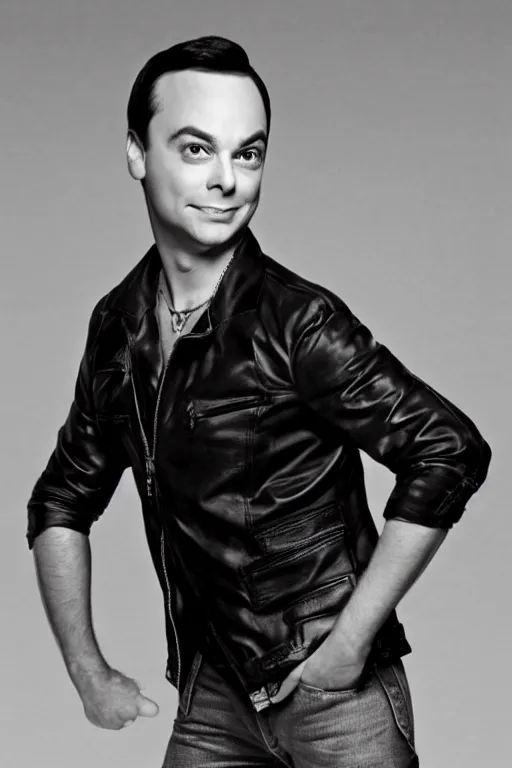 Image similar to sheldon from big bang theory as a greaser