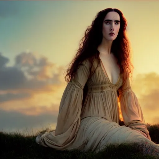 Prompt: photographic portrait of a stunningly beautiful renaissance pre raphaelite female in soft dreamy light at sunset, jennifer connelly, contemporary fashion shoot, by edward robert hughes, annie leibovitz and steve mccurry, david lazar, jimmy nelsson, breathtaking, 8 k resolution, extremely detailed, beautiful, establishing shot, artistic, hyperrealistic, beautiful face, octane render