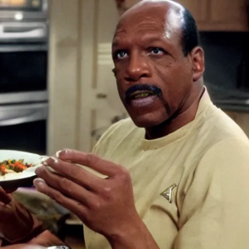 Image similar to captain sisko cooking jambalaya while the space station ds 9 explodes