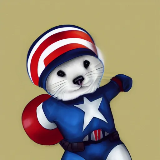 Image similar to A ferret as Captain America, Digital painting