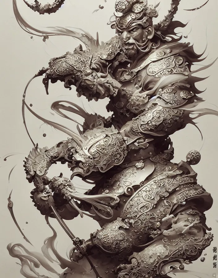 Image similar to subsurface scattering, white, koi, samurai deity with koi armor, art nouveau swirls, octane render, by jesper ejsing, james jean, justin gerard, tomasz alen kopera, cgsociety and fenghua zhong, highly detailed, rim light, cinematic lighting, art, very coherent, cinematic, hyper realism, high detail, 8 k