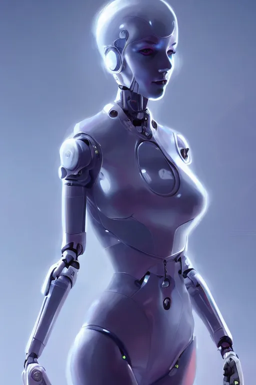 Image similar to pretty futuristic female cyber robot, humanoid, fullbody art, character concept art, by charlie bowater, anna dittmann, wlop, rumiko takahashi, akihiko yoshida, hyung - tae kim, alexander mcqueen, trending on artstation