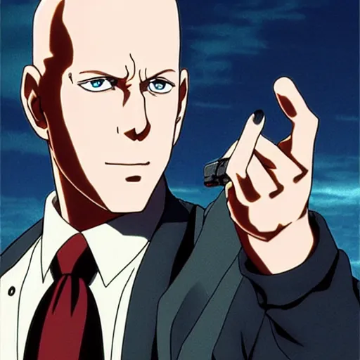 Image similar to bruce willis as anime character, anime art