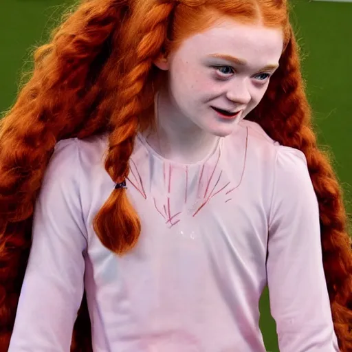 Image similar to sadie sink as wendy's mascot