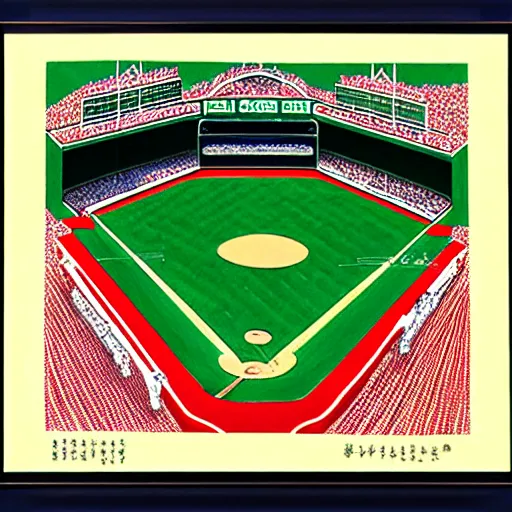 Image similar to ukiyo - e portrait of fenway park, green monster wall in left field, boston red sox