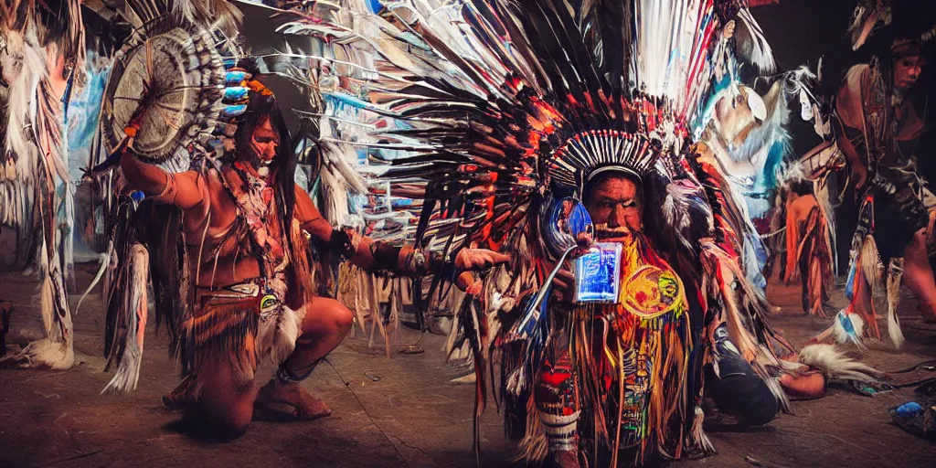 Image similar to of Native American shaman drumming by Liam Wong and Boris Vallejo