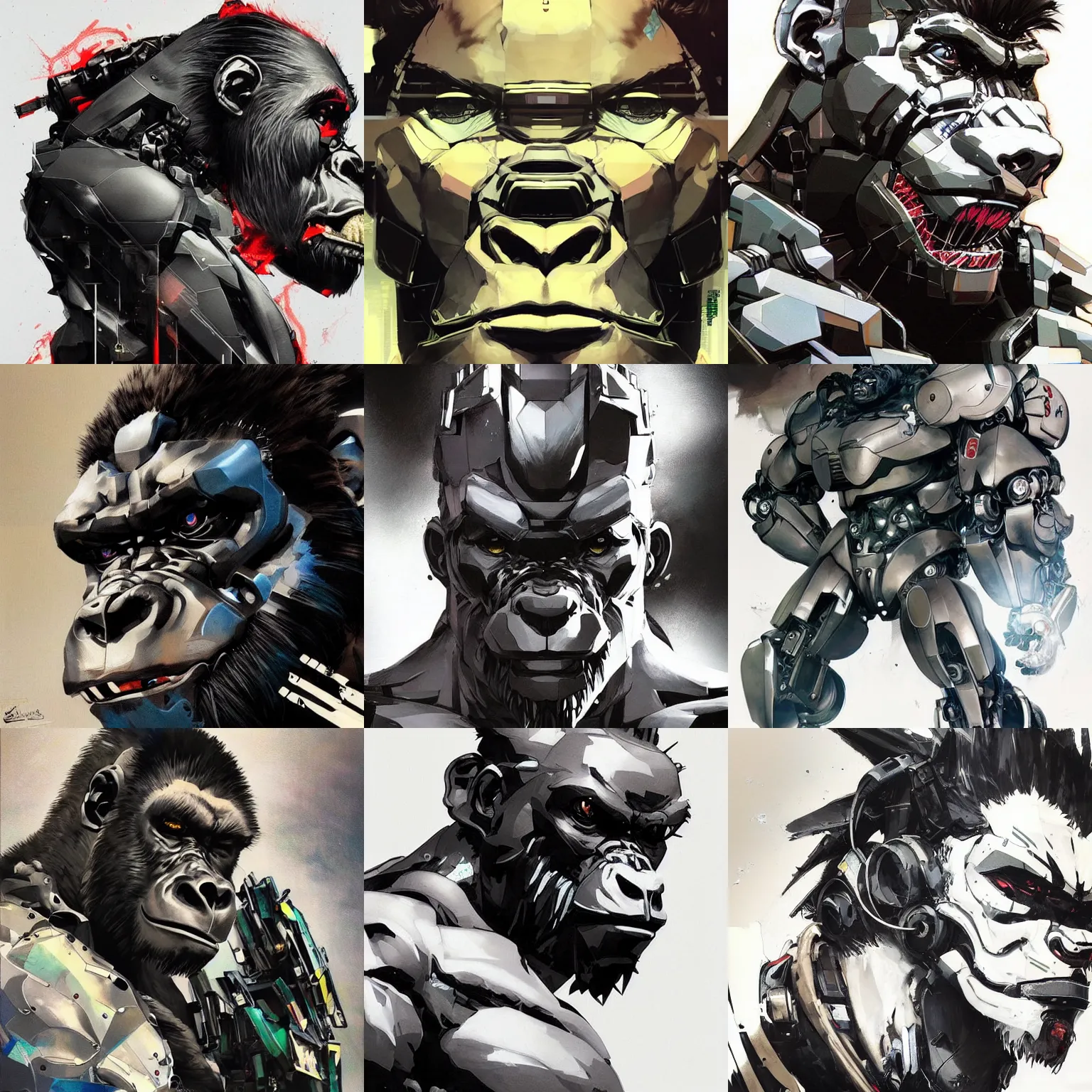 Prompt: a beautiful side portrait of a robotic gorilla cyborg. art by yoji shinkawa and sandra chevrier, trending on artstation, award - winning, perfect composition.