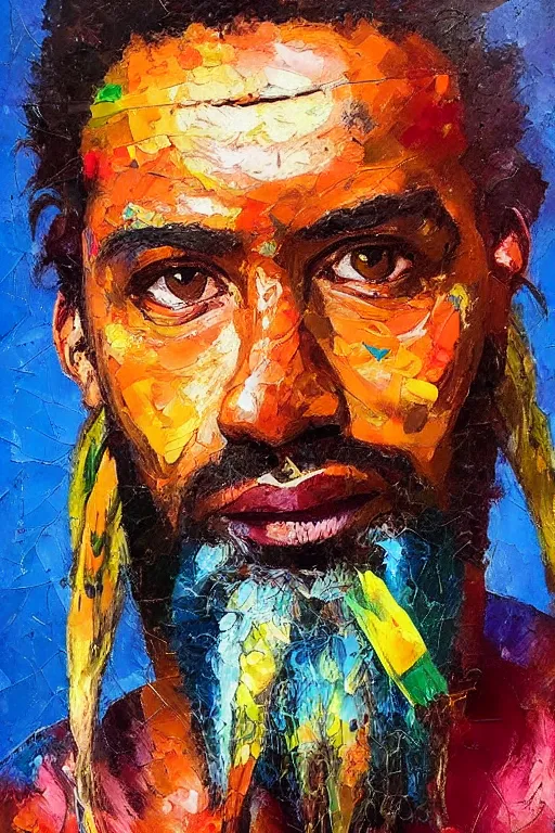 Prompt: palette knife oil painting portrait of an aboriginal hipster, psychedelic, artstation trending, artgerm, any racial background, deviant art, hipster, octane, substance, art history 8 k