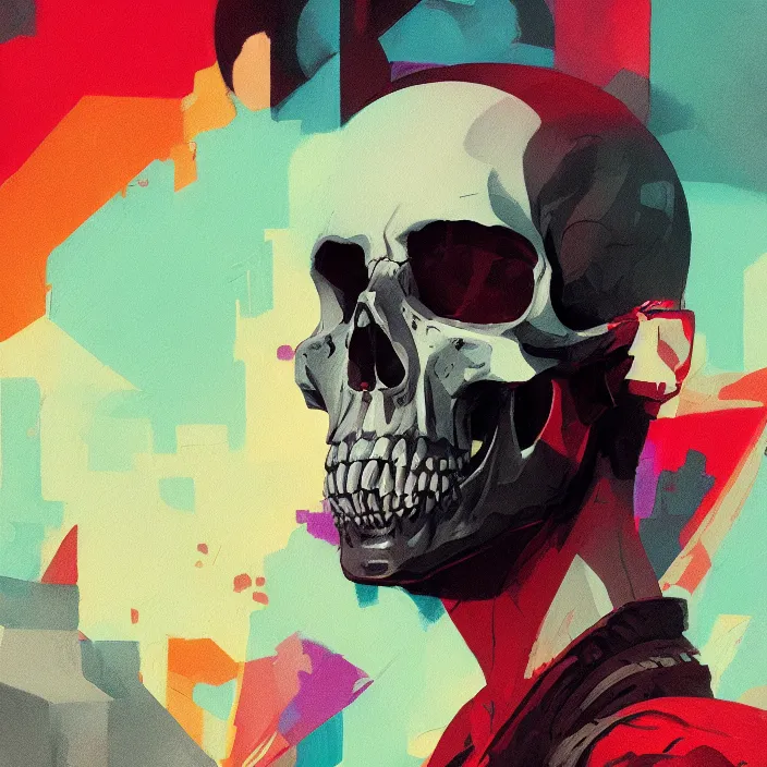 Image similar to a colorful comic noir illustration painting of a cyberpunk skull by sachin teng and sergey kolesov and sam yang. in style of 3 d art. hyper detailed, sharp focus, soft light. octane render. ray tracing. trending on artstation