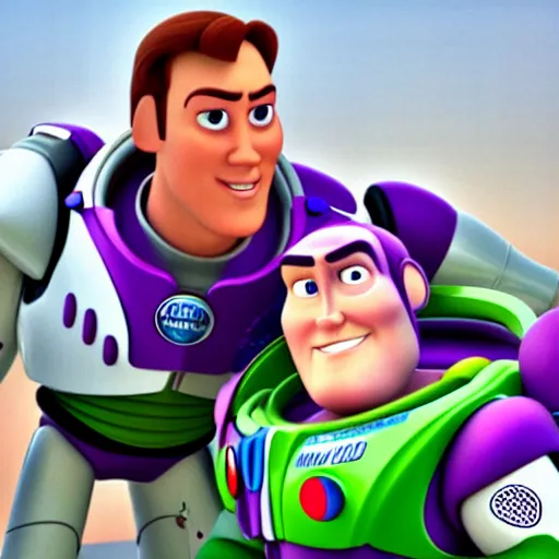 Image similar to nicolas cage is buzz lightyear in pixar style