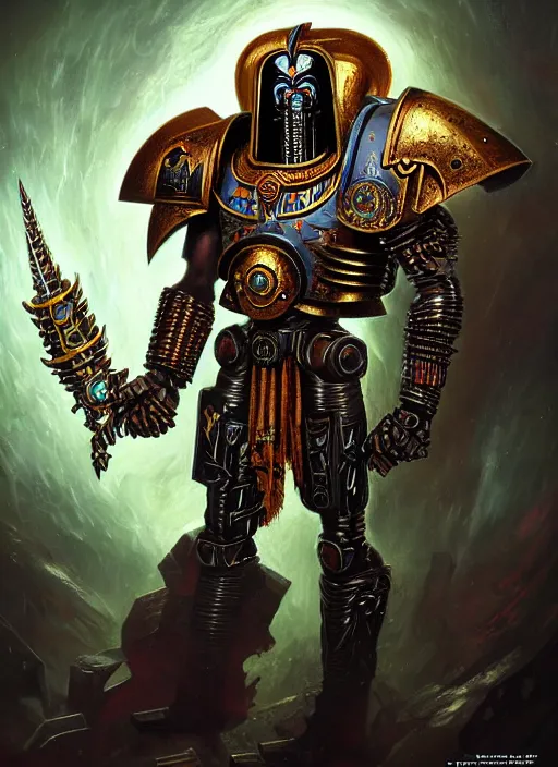 Prompt: full body portrait of horus, crackling lighting claws, evil warp energy, intricate, warhammer, warhammer 4 0 k, highly detailed, digital painting, concept art, sharp focus, illustration, muted colors, grim dark, moody, gloomy, art by john blanche, by pedro nunez, by jaime martinez, by nacho molina