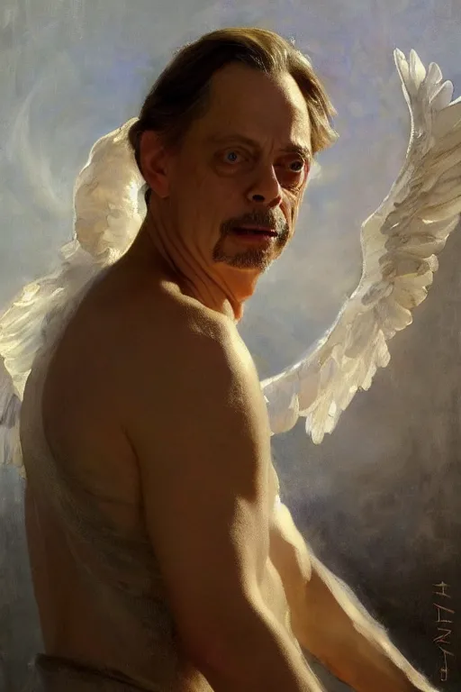 Image similar to beautiful detailed expressive impressionistic oil painting portrait of ancient roman god emperor steve buscemi levitating in angelic pose wearing the civic crown, art by anders zorn, wonderful masterpiece by greg rutkowski, expressive brush strokes, beautiful cinematic light, american romanticism by greg manchess, jessica rossier