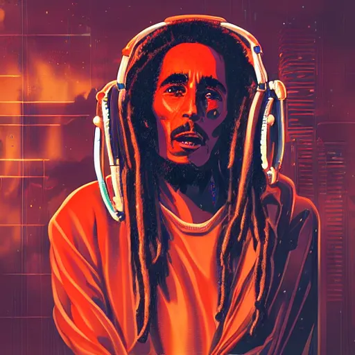 Prompt: cyberpunk bob marley