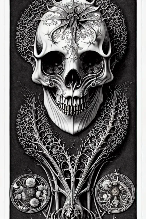 Image similar to art forms of nature by ernst haeckel, memento mori by arthur rackham, ornate antique porcelain beautiful skull mask, ultrasharp, photorealistic, hyperdetailed, octane render, polished, art nouveau, neo - gothic, gothic, intricate ornamental organic filigree, art nouveau botanicals, art forms of nature by ernst haeckel, horizontal symmetry, symbolist, visionary