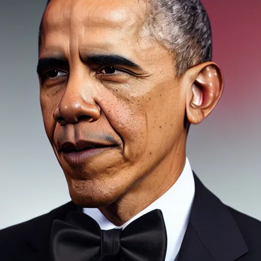 Image similar to realistic photo of obama with red hair wearing a black pullover and a green bow tie, still from riverdale