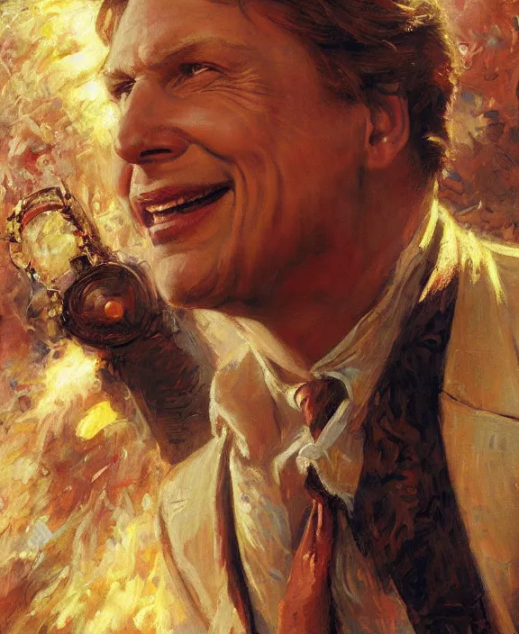 Prompt: portrait of ron hubbard, joyful, highly detailed painting by gaston bussiere, craig mullins, j. c. leyendecker 8 k,