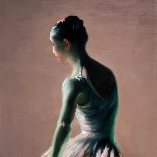 Prompt: portrait of a ballerina, impasto paint, 8 k, cinematic light, shadows, reflection highlights in the paint, in the style of francisco de goya,