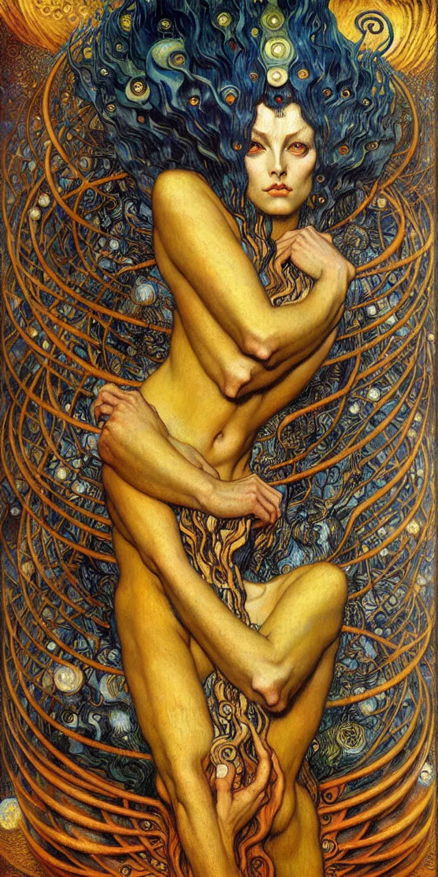 Image similar to Divine Chaos Engine by Karol Bak, Jean Delville, William Blake, Gustav Klimt, and Vincent Van Gogh, symbolist, visionary