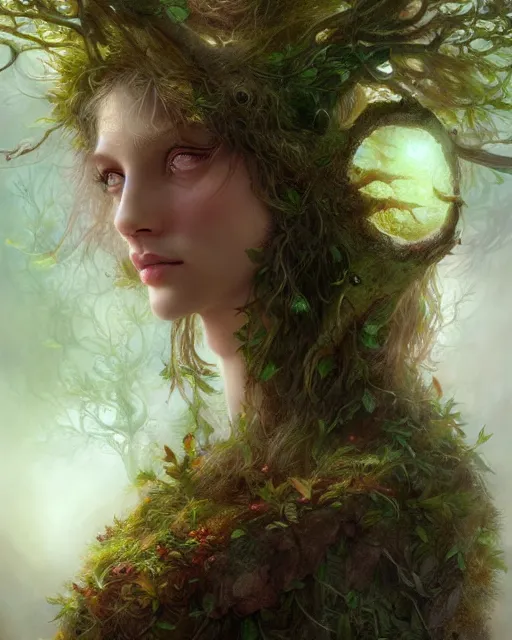 Image similar to dryad, perfect face, accompanied by a cute feathered mouse cinematic, stunning, highly detailed, digital painting, artstation, smooth, hard focus, illustration, art by jessica rossier and brian froud
