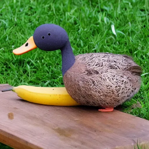 Image similar to a banana with a duck for a head