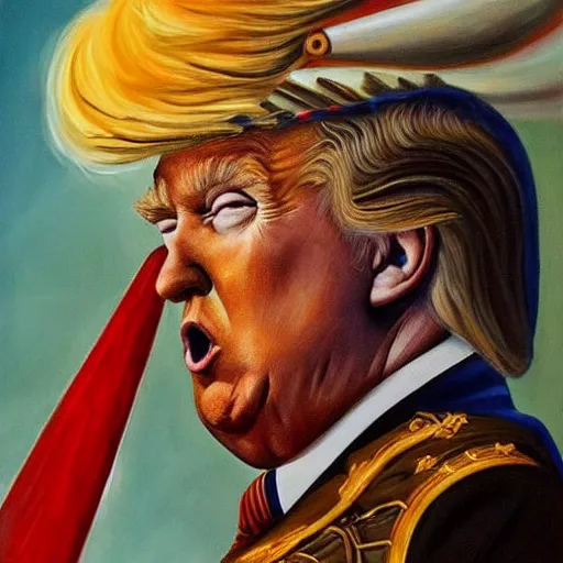 Prompt: trump as a warlord, painting, surreal, bloody