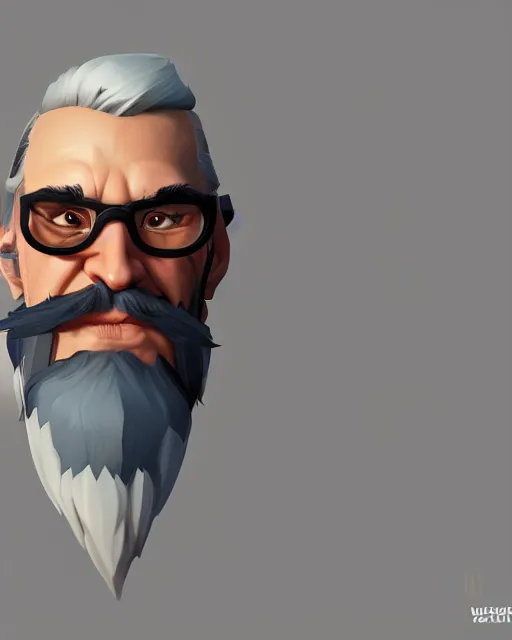 Prompt: overwatch concept art character portrait of a new character who is an elderly man with a long curly blue beard and spectacles, trending on artstation, cgsociety,