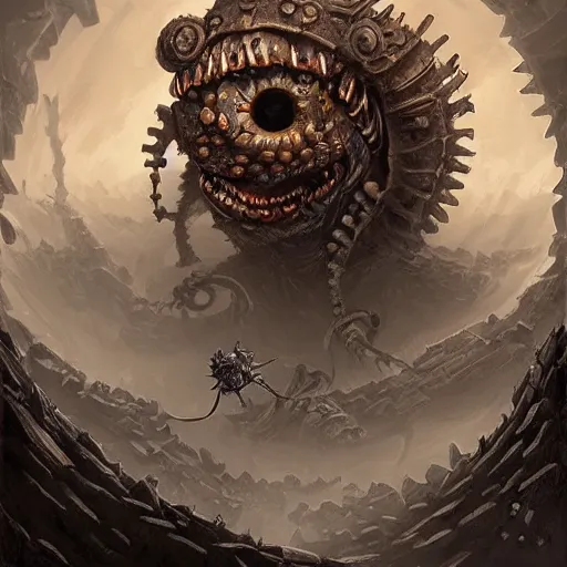 Image similar to a beholder creature patrolling, deep focus, d & d, fantasy, intricate, elegant, highly detailed, digital painting, dungeon, concept art, matte, sharp focus, illustration, hearthstone, skeletons, art by eva widermann and jesper ejsing