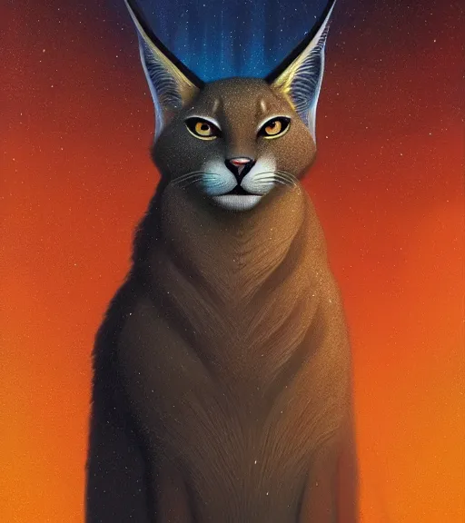 Image similar to closeup of anthropomorphic caracal in vr in golden clothes in orthodox church with orthodox icons, darkness noir surreal, art by loish rhads ferdinand knab lois van baarle tom bagshaw, global illumination, radiant light, highly detailed, octane render, 8 k