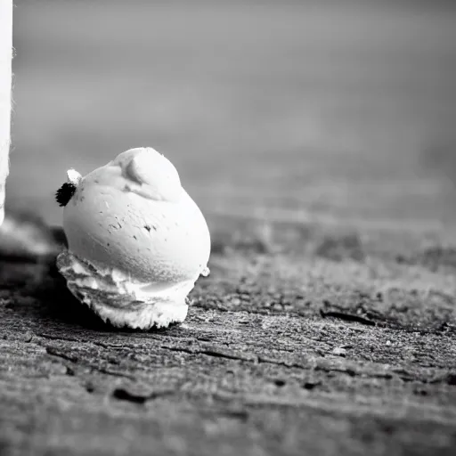 Image similar to detailed photograph of a levitating ice cream cone with hairy, wriggling spider legs protruding below. shallow depth - of - field. moody light.