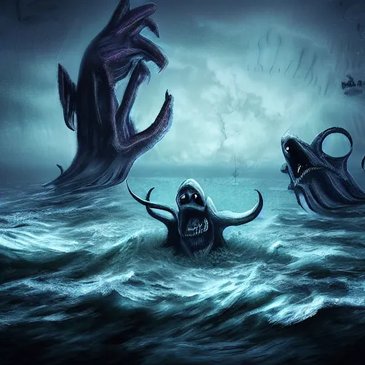 Prompt: Monsters of the deep sea, nightmare 4k digital art