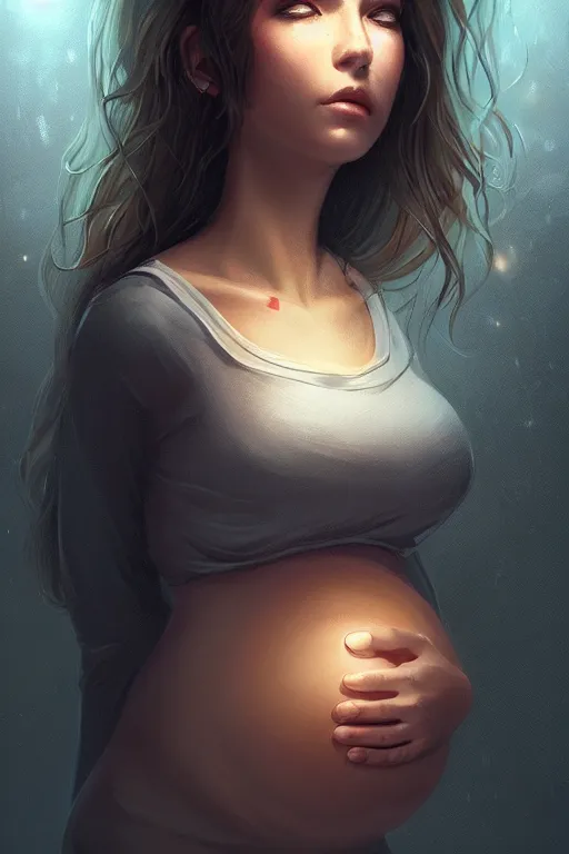 Prompt: pregnant woman under street light, highly detailed, sharp focused, ultra realistic digital concept art by Charlie Bowater