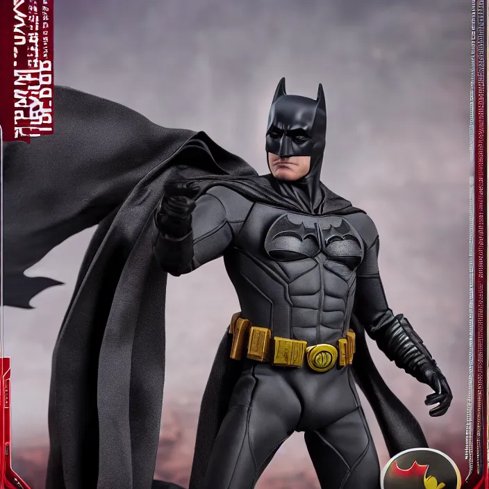 Prompt: a hot toys figure of batman, figurine, detailed product photo