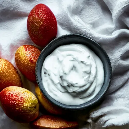 Prompt: glistening greek yogurt curdling in rain