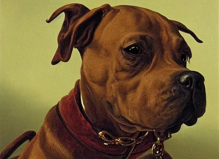 Prompt: baroque rococo painting The Fancy Royal Pitbull portrait Greg Hildebrandt high detail cute