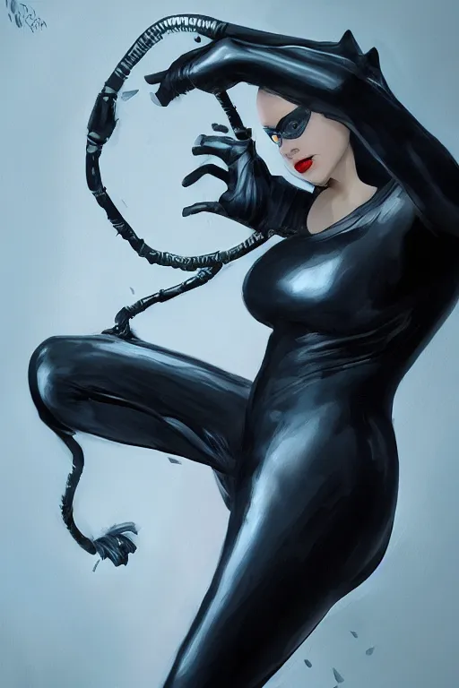 Image similar to beautiful aesthetic portrait of Catwoman from Batman returns crawling toward camera by wlop and Julia Razumova, first person perspective, deviantArt, trending on artstation, artstation HQ