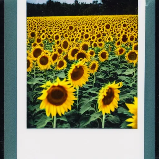 Image similar to polaroid photo of a field with sunflowers