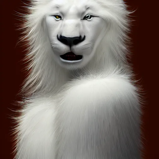 Image similar to portrait of a white panter with a very long fur, fantasy, trending on artstation, heroic pose, highly detailed picture, simple, 8k