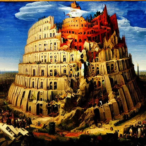 Image similar to a painting of the tower of babel, in the style of caspar david friedrich