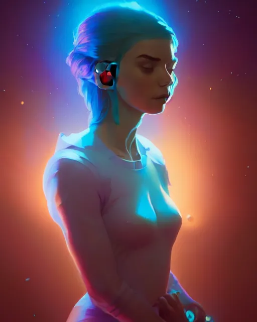 Image similar to portrait of a beautiful woman monster astronaut, bathed in light, octane render, unreal engine, gaudy colors, greg rutkowski, loish, rhads, beeple, makoto shinkai and lois van baarle, ilya kuvshinov, rossdraws, tom bagshaw, alphonse mucha, global illumination