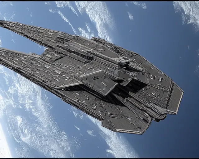 Prompt: an imperial star destroyer in earth orbit
