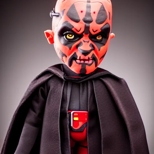 Image similar to studio portrait still of!!!!! darth maul!!!!!! plush toy, 8 k, studio lighting, key light,