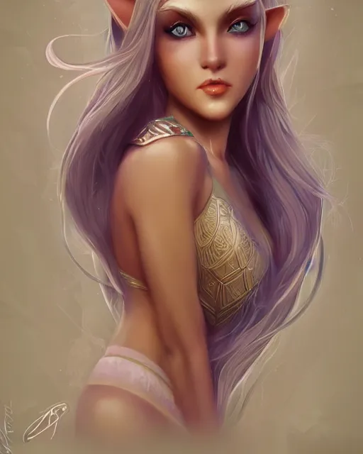 Image similar to beautiful female elf with shimmering hair, symmetrical face and eyes, by Jana Schirmer, cgsociety