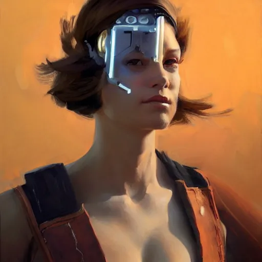 Image similar to Greg Manchess portrait painting of a woman cyborg, medium shot, asymmetrical, profile picture, Organic Painting, sunny day, Matte Painting, bold shapes, hard edges, street art, trending on artstation, by Huang Guangjian and Gil Elvgren and Sachin Teng