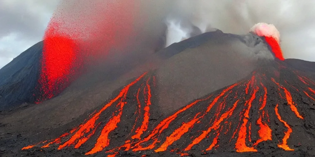 Image similar to Great volcanic eruption, Frida style.