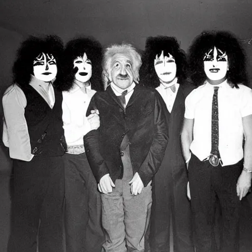 Image similar to albert einstein as a member of the band kiss