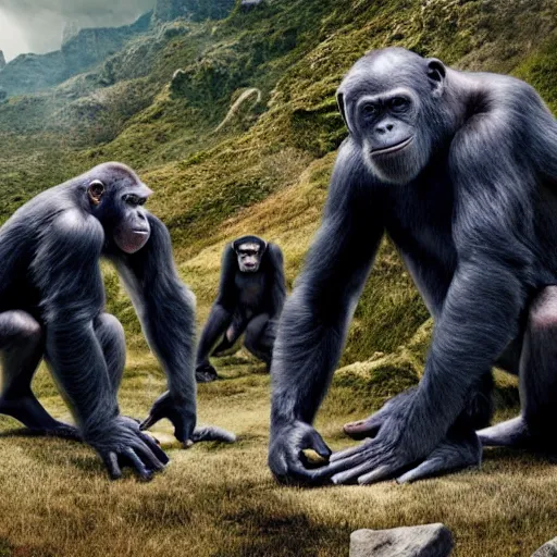 Prompt: a group of apes are filming a movie called planet of the humans, 4 k, detailed